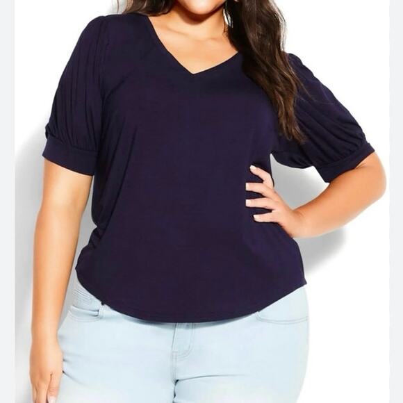 City Chic NWT Navy Blue V-Neck Sweet Puff Sleeve Plus Size XXL/24 - Picture 1 of 8